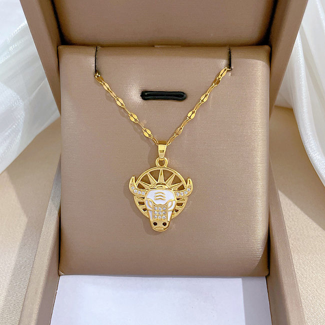 Simple Style Cattle Stainless Steel  Stainless Steel Plating Inlay Zircon 18K Gold Plated Pendant Necklace