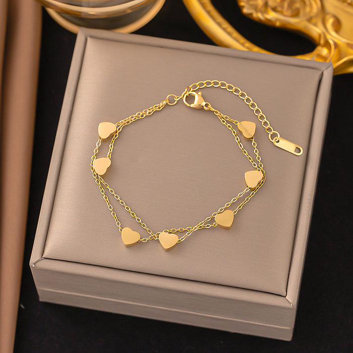 Casual Heart Shape Stainless Steel Plating Layered Necklaces