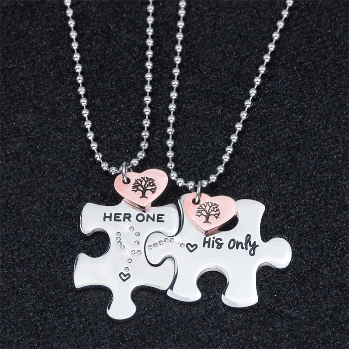 Exclusive For Cross-Border Fashion Hot All-Match Puzzle Stainless Steel Necklace Simple Couple Model Necklace Customizable Factory Direct Sales