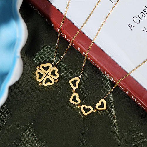 Fashion Heart Shape Stainless Steel Gold Plated Pendant Necklace 1 Piece