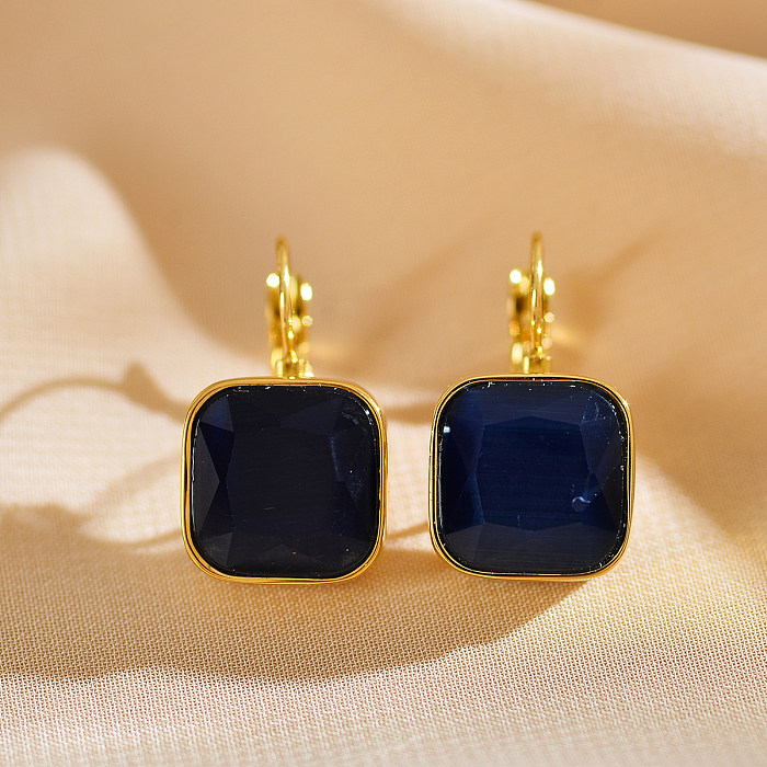 1 Pair Simple Style Square Plating Inlay Stainless Steel  Zircon Gold Plated Ear Studs