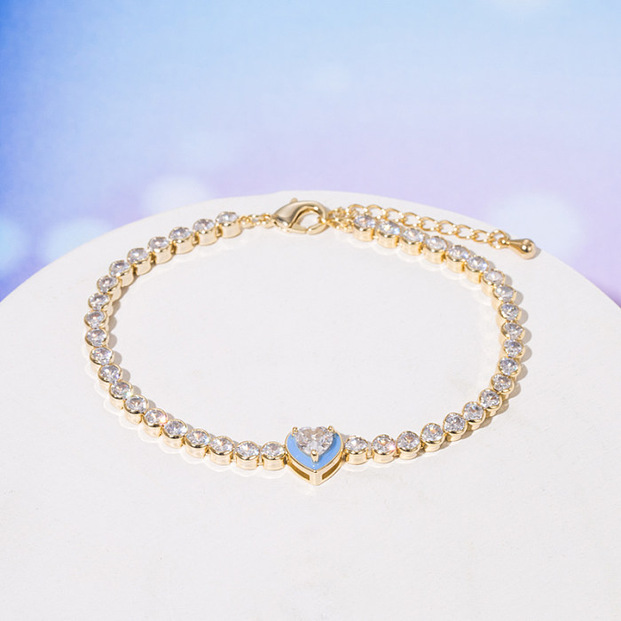 Fashion Heart Shape Copper Enamel Gold Plated Zircon Bracelets 1 Piece