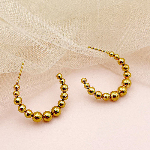 Stainless Steel  Plated C- Shaped Golden Balls Earrings