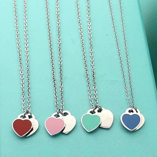 Simple Style Heart Shape Stainless Steel Enamel Pendant Necklace