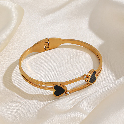Wholesale IG Style Heart Shape Stainless Steel Plating Inlay Gold Plated Zircon Bangle