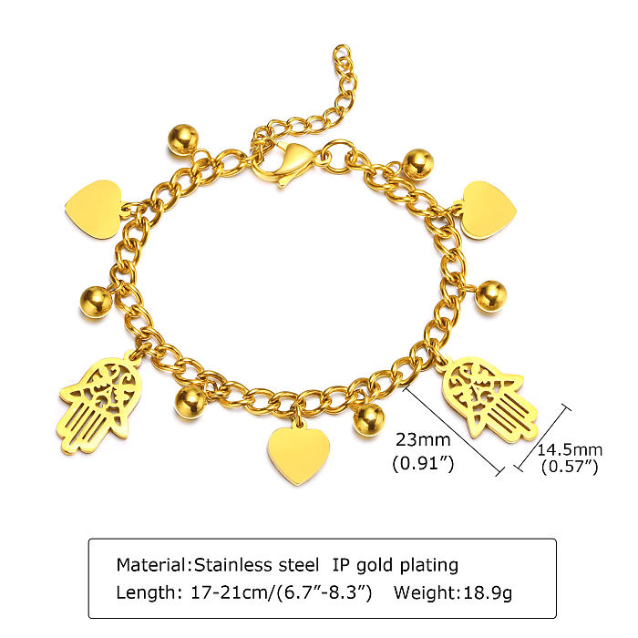 Pulseiras banhadas a ouro 18K em formato de coração elegante estilo simples para senhora a granel