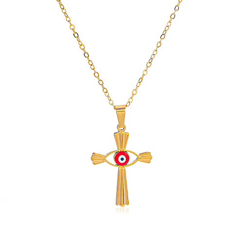 Streetwear Cross Devil'S Eye Stainless Steel  Enamel Plating 18K Gold Plated Necklace