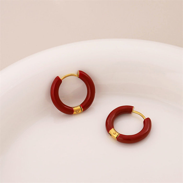 1 Pair Simple Style Circle Enamel Plating Stainless Steel  Stainless Steel 18K Gold Plated Earrings