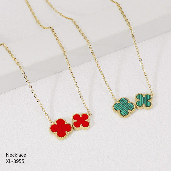 Casual Classic Style Four Leaf Clover Stainless Steel  Gold Plated Necklace