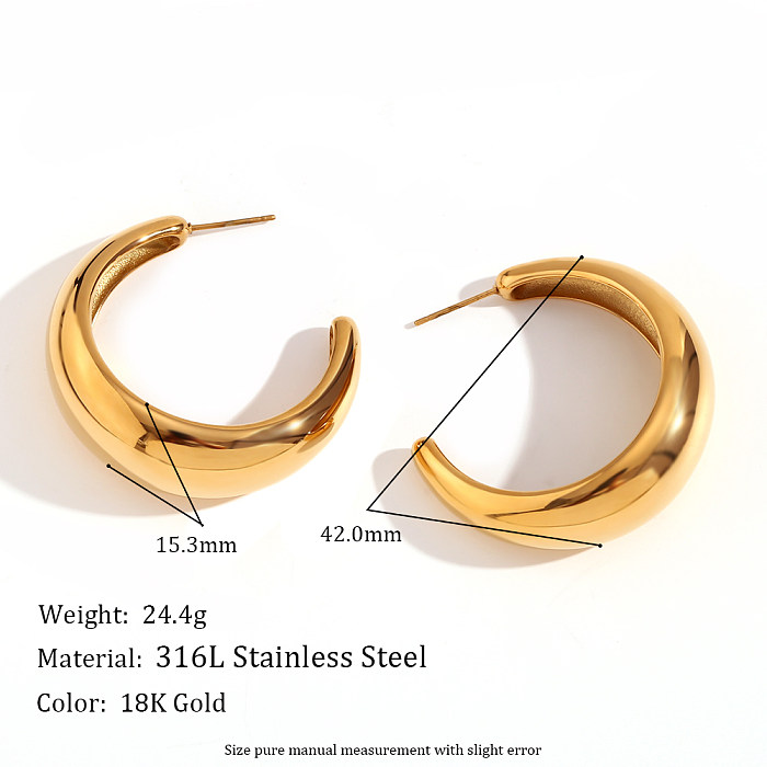 1 paire de clous d'oreilles plaqués or 18 carats, style classique et simple, en forme de C, en acier inoxydable