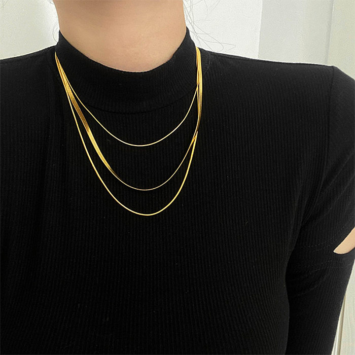 Hip-Hop Punk Solid Color Stainless Steel Plating 18K Gold Plated Layered Necklaces
