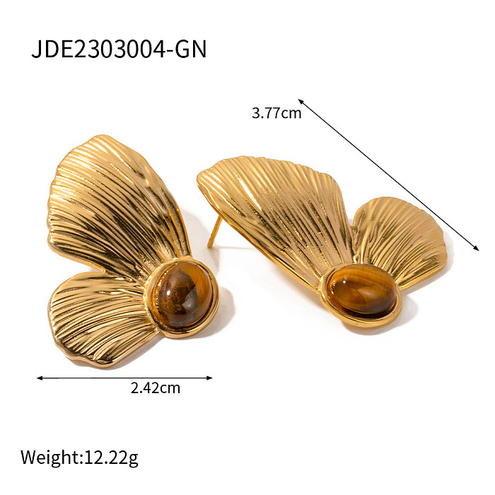 1 paire de clous d'oreilles Glam Butterfly en acier inoxydable avec incrustation de pierres précieuses artificielles plaquées or 18 carats
