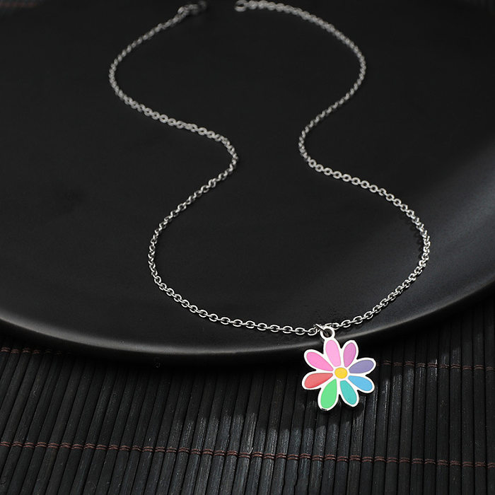 Coreano popular jóias primavera e outono sete cores pequena flor colar de aço inoxidável