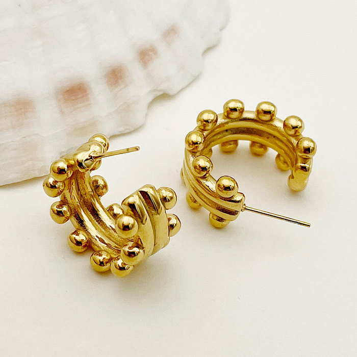 1 Pair Vintage Style Roman Style C Shape Plating Stainless Steel  Gold Plated Ear Studs