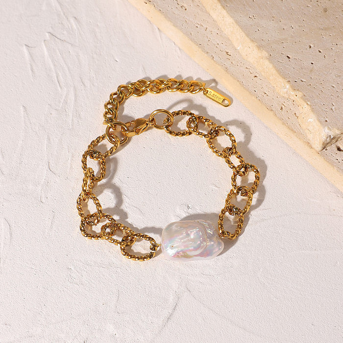 Baroque Style 18K Gold-plated Stainless Steel Bracelet Retro Baroque Freshwater Pearl Bracelet Female