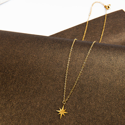 Collar chapado en oro de 14 quilates con cadena de clavícula de acero inoxidable con colgante de sol y estrella de seis puntas a la moda