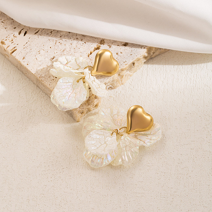 Boucles d'oreilles pendantes plaquées or 1 carats, 18 paire, Style Simple, incrustation en forme de cœur, perles artificielles en acier inoxydable