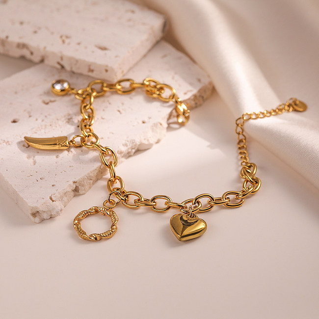 Bracelets en Zircon plaqué or 18 carats, Style Simple, géométrique, avec incrustation en acier et titane, vente en gros