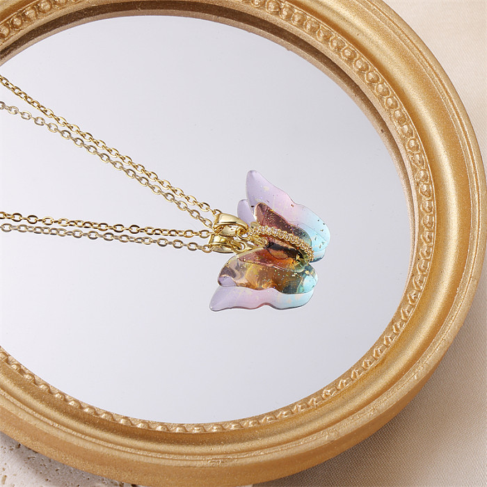 Elegante Pendler-Halskette mit Schmetterlingsanhänger aus Edelstahl und Messing mit 18-Karat-Vergoldung in großen Mengen