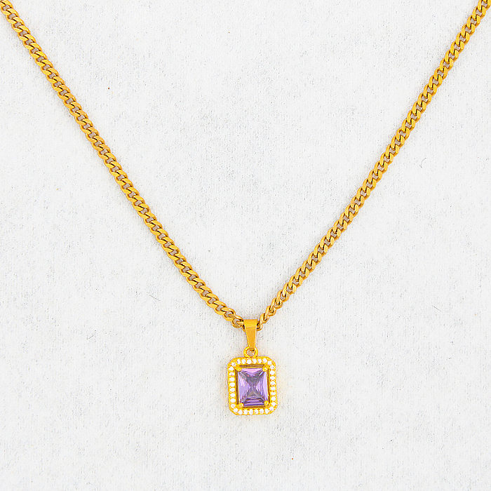 Wholesale Simple Style Square Stainless Steel Zircon Pendant Necklace