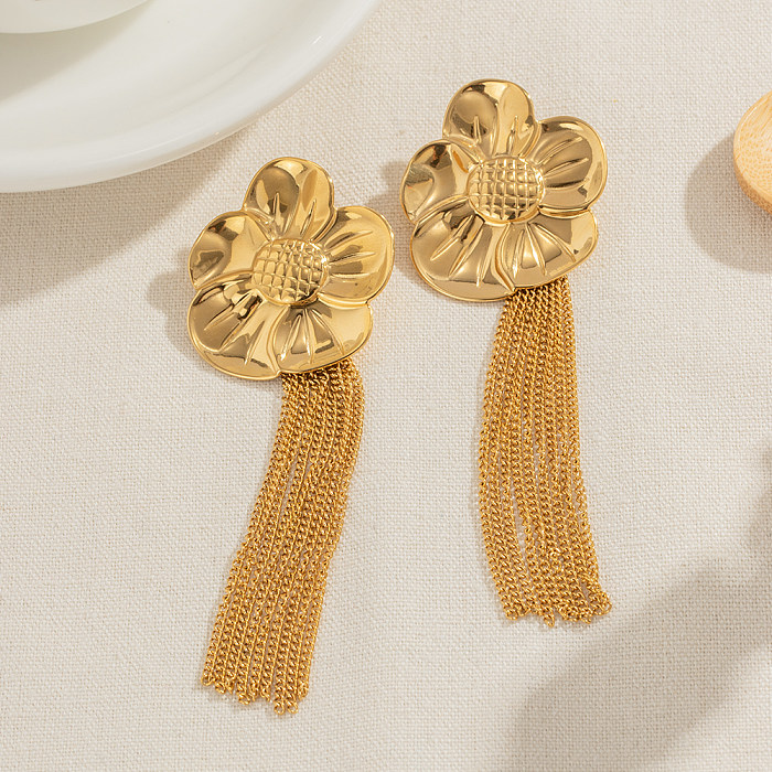 1 Pair Elegant Retro Tassel Flower Plating Stainless Steel  18K Gold Plated Drop Earrings