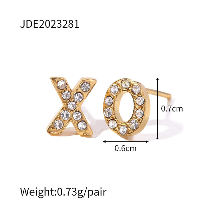 Boucles d'oreilles en diamant artificiel plaqué acier inoxydable, lettre tendance, 1 paire