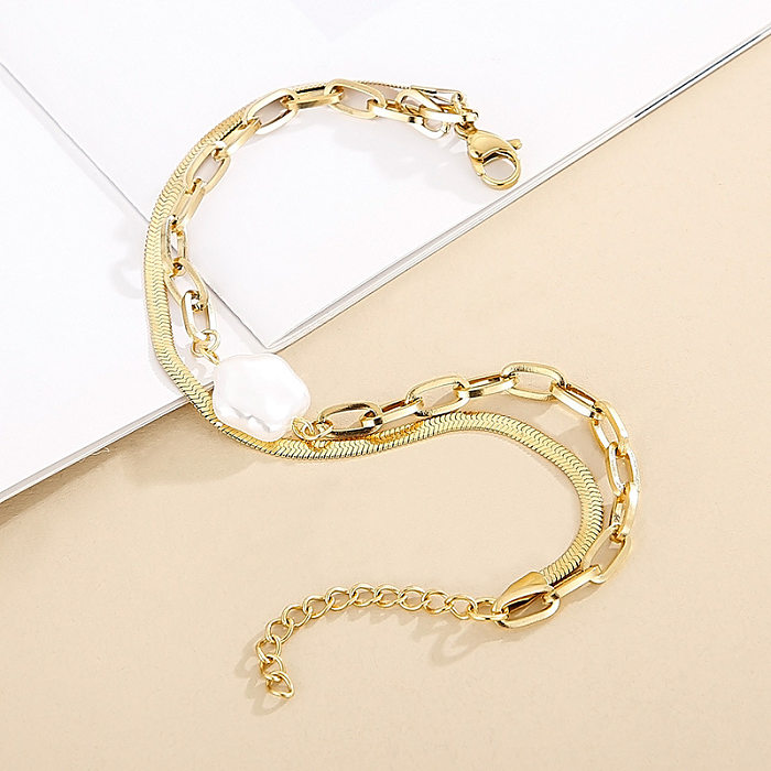 Baroque Shaped Shell Beads Snake Bone Bracelet Female Ins Stainless Steel Chain Bracelet Japanese And Korean Cross-Border Sold Jewelry