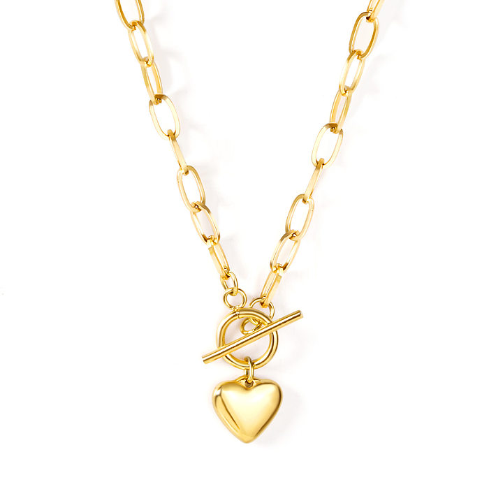 Collier pendentif en acier inoxydable avec serrure en forme de cœur Streetwear