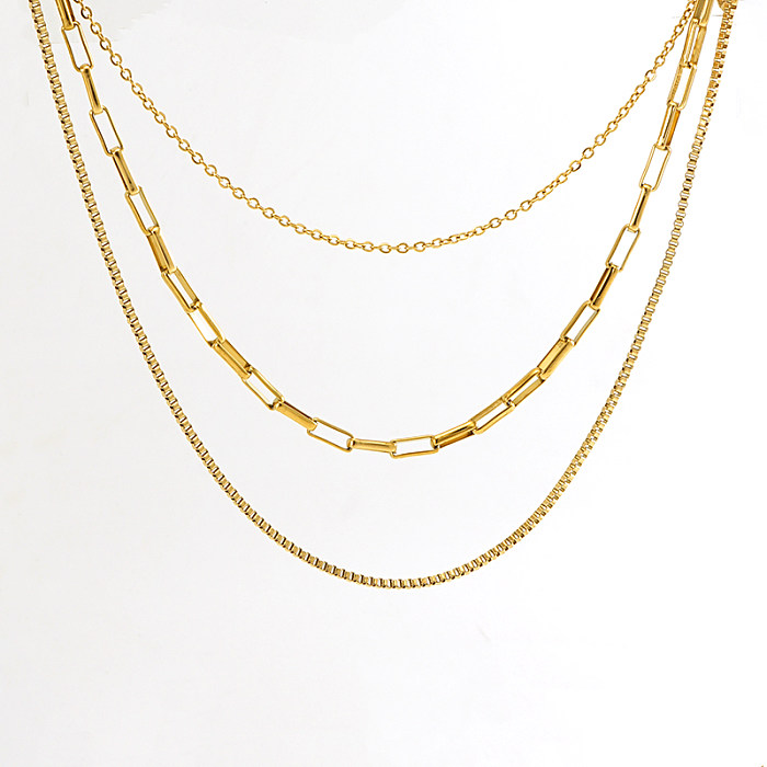 Casual Simple Style Solid Color Stainless Steel  Layered Plating 18K Gold Plated Layered Necklaces