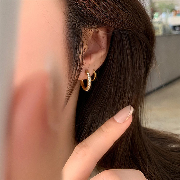 Boucles d'oreilles à la mode avec strass et placage géométrique en acier inoxydable