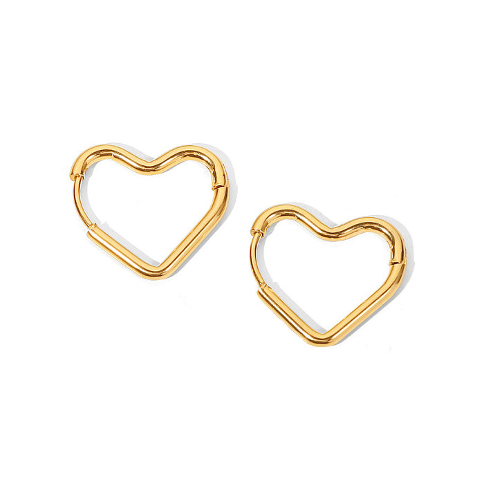 1 par estilo IG estilo simples formato de coração chapeado brincos banhados a ouro 18K de aço inoxidável