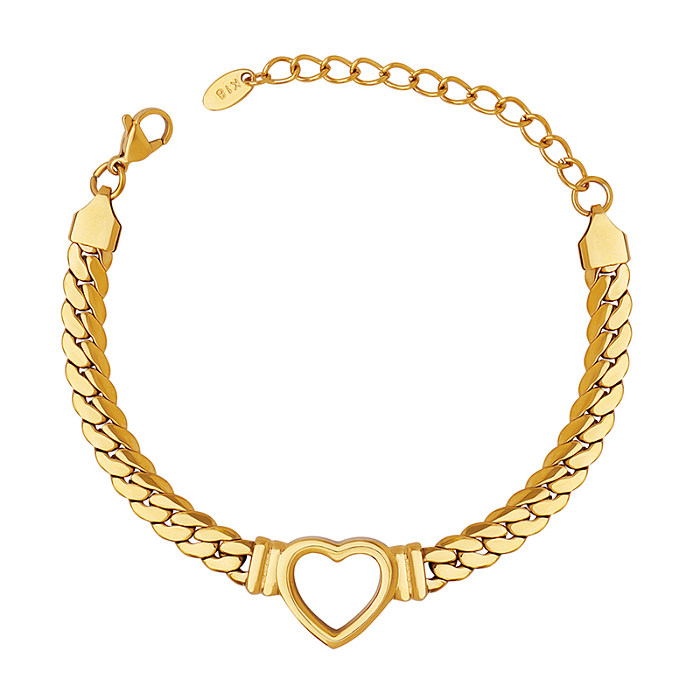 Atacado 1 peça estilo vintage formato de coração pulseiras banhadas a ouro 18K de aço titânio