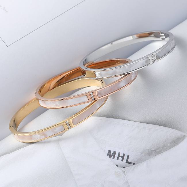 INS Style Elegant Korean Style Geometric Stainless Steel Plating Diamond 18K Gold Plated Bangle