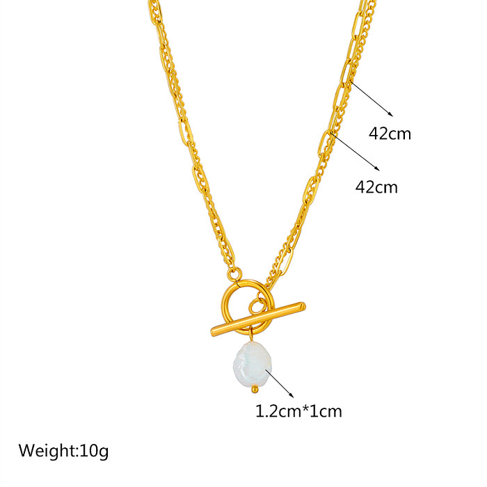 Basic Geometric Stainless Steel Layered Gold Plated Artificial Pearls Pendant Necklace