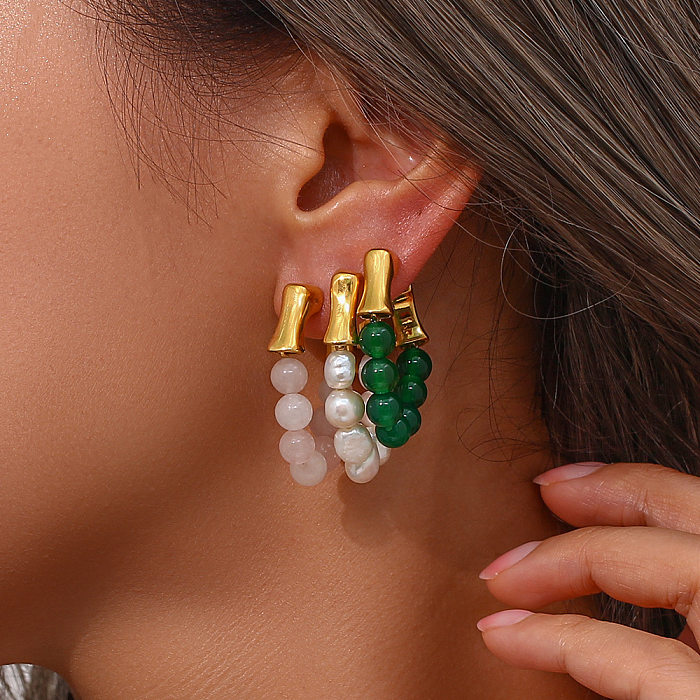 Schlichter Stil, runde Ohrringe aus Edelstahl mit Perlenbeschichtung, 1 Paar