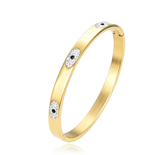 Elegante estilo simples olho titânio aço 18K pulseira de strass banhada a ouro a granel