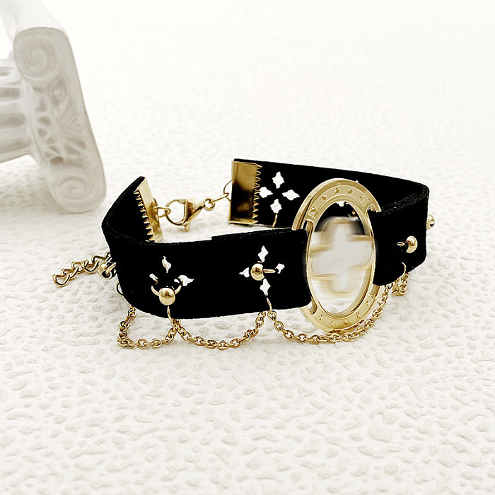 Bracelets plaqués or élégants en acier inoxydable avec fleur de style britannique