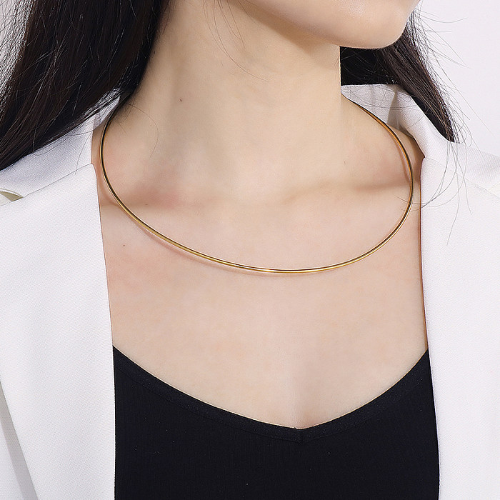 Simple Style Solid Color Stainless Steel Plating 18K Gold Plated Choker