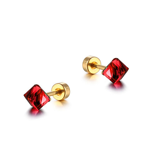 Simple Style Geometric Stainless Steel Plating Artificial Diamond Ear Studs 1 Piece