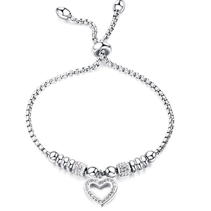 Fashion Heart Shape Stainless Steel Inlay Rhinestones Bracelets 1 Piece