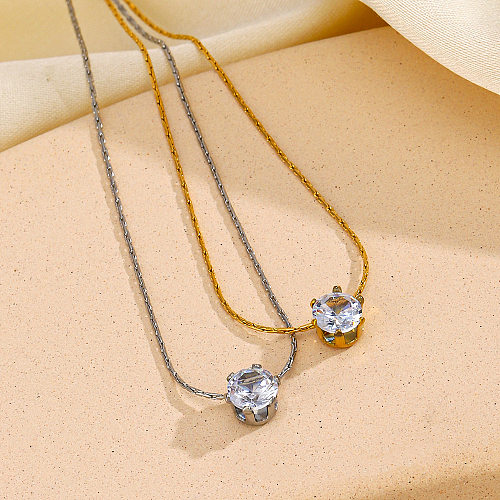 Basic Modern Style Streetwear Geometric Stainless Steel  Stainless Steel Plating Inlay Zircon Pendant Necklace