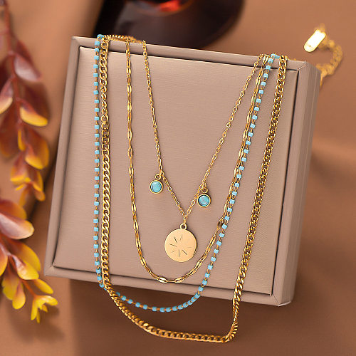 Streetwear Star – colliers superposés en acier inoxydable, placage de perles, incrustation de turquoise