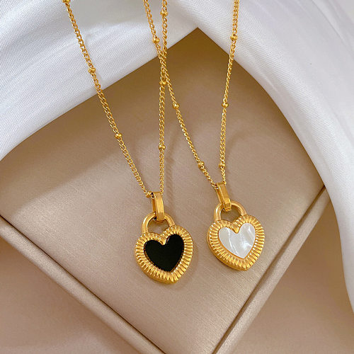 Fashion Heart Shape Stainless Steel Inlay Shell Pendant Necklace 1 Piece