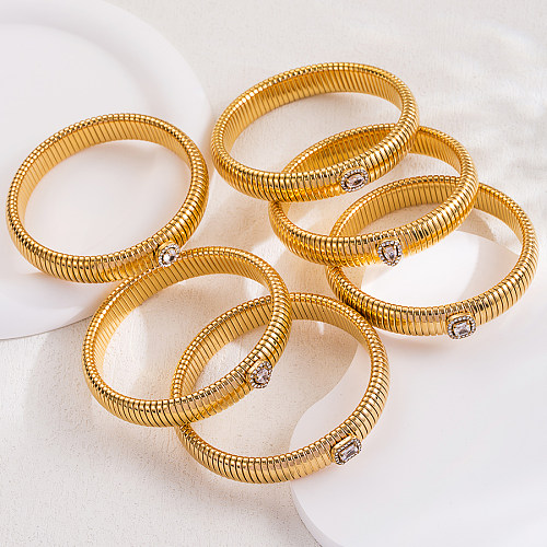 IG Style Simple Style Solid Color Stainless Steel Zircon 18K Gold Plated Bangle
