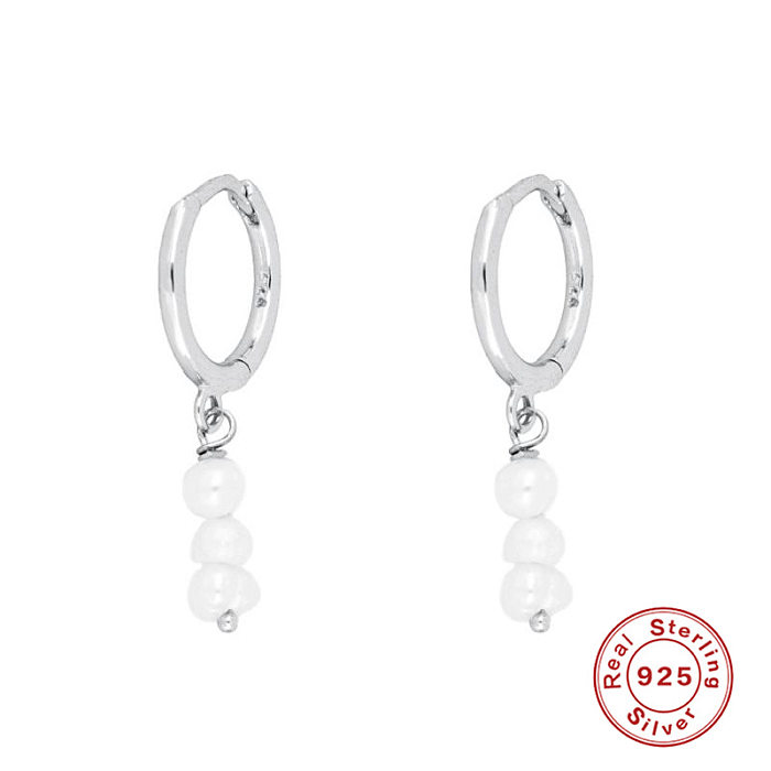 1 Pair Fashion Geometric Sterling Silver Inlay Pearl Zircon Drop Earrings