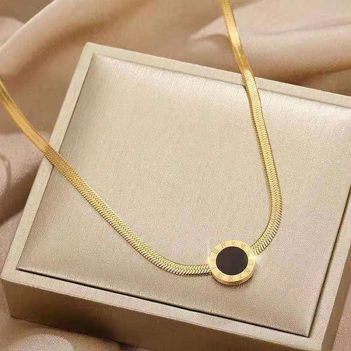 Retro Simple Style Geometric Letter Stainless Steel Inlay Zircon Necklace