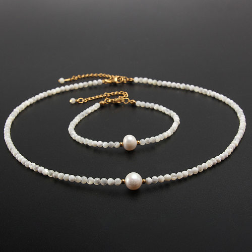 Elegant Geometric Solid Color Stainless Steel  Natural Stone Plating 18K Gold Plated Bracelets Necklace
