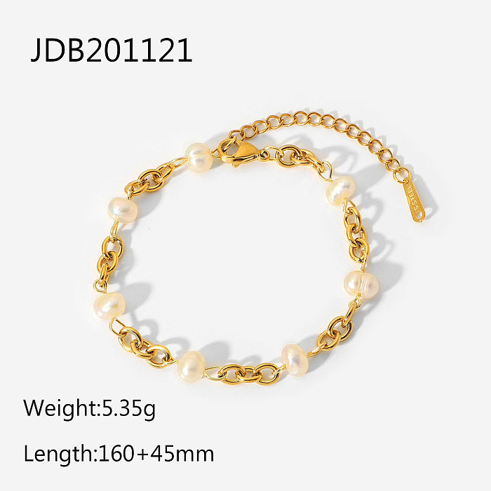 Produit de vente chaude européen et américain Ins en acier inoxydable plaqué or 18 carats 6 bracelets de chaîne de perles d'eau douce naturelles Bracelet pour femmes