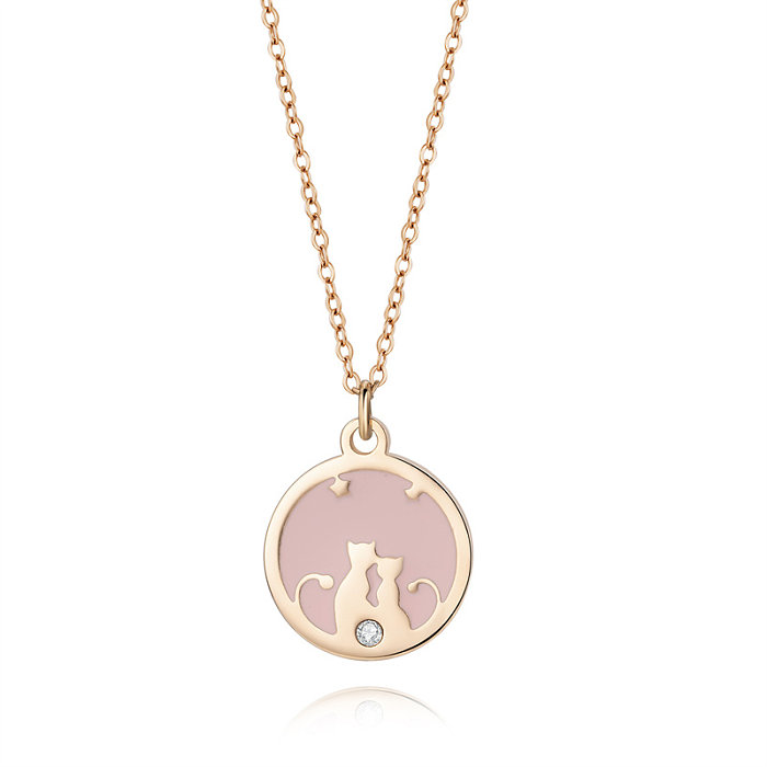 Casual Simple Style Fox Stainless Steel  Stainless Steel Polishing Plating Inlay Zircon Rose Gold Plated Pendant Necklace
