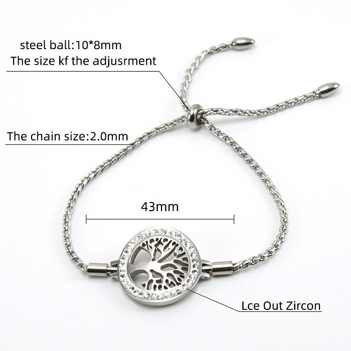 Bracelets en acier titane arbre porte-bonheur à la mode, incrustation de Zircon, Bracelets en acier inoxydable